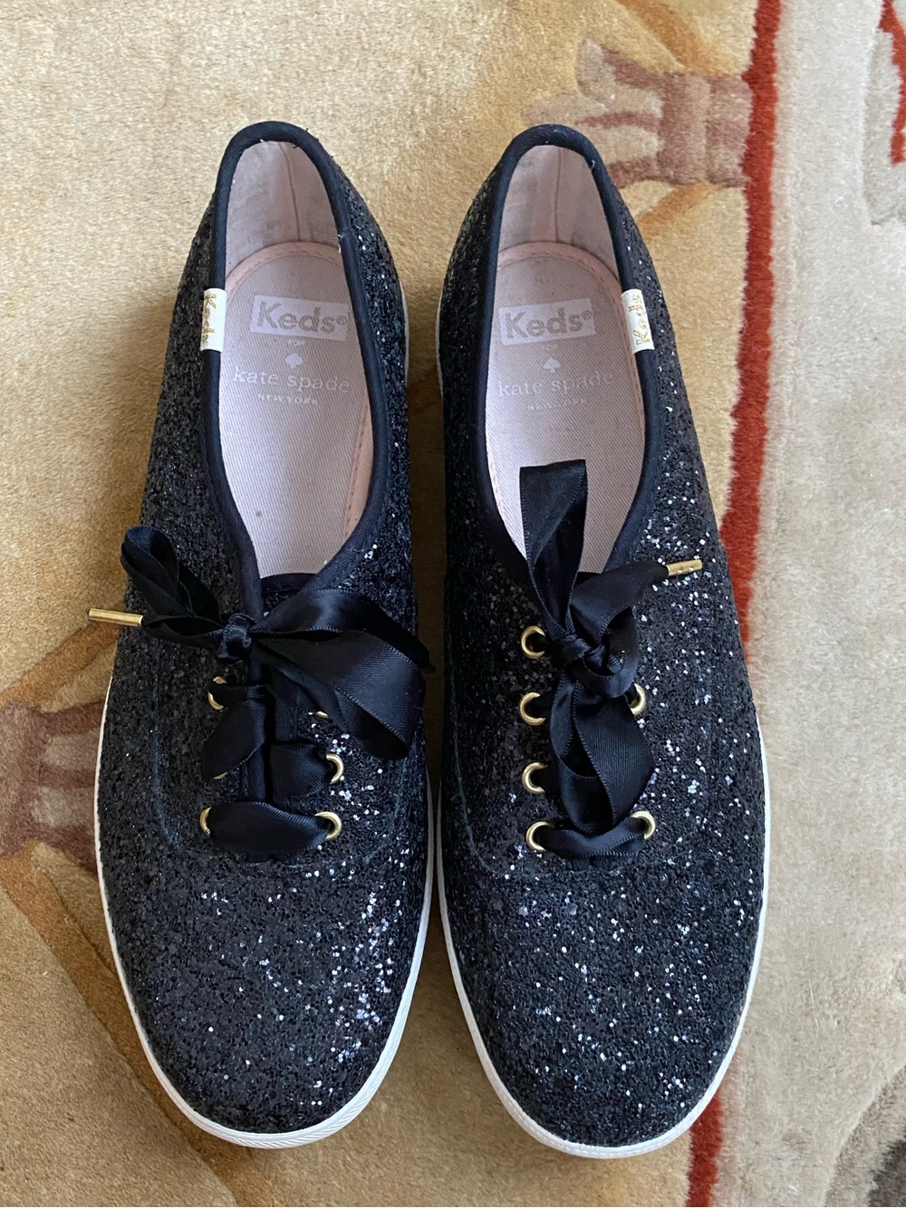 Kate Spade Keds Black Glitter New 8.5 - Picture 2 of 7